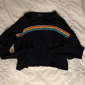 Black Long Sleeve Rainbow Crop Top